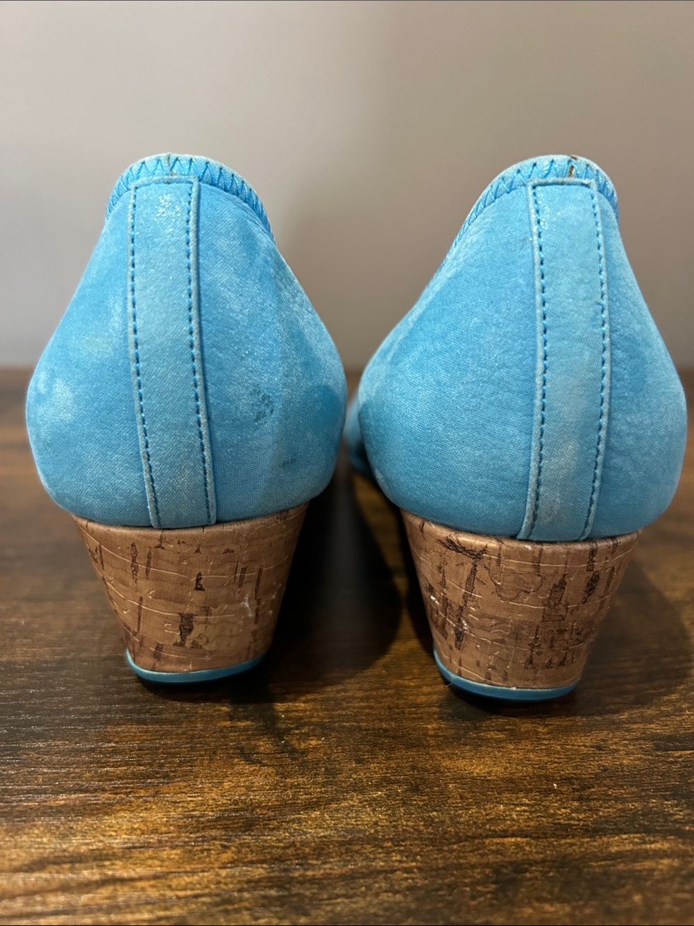 Cole Haan Nike Aut Bright Blue Suede Peep-Toe wedge size 8B - Picture 5 of 8